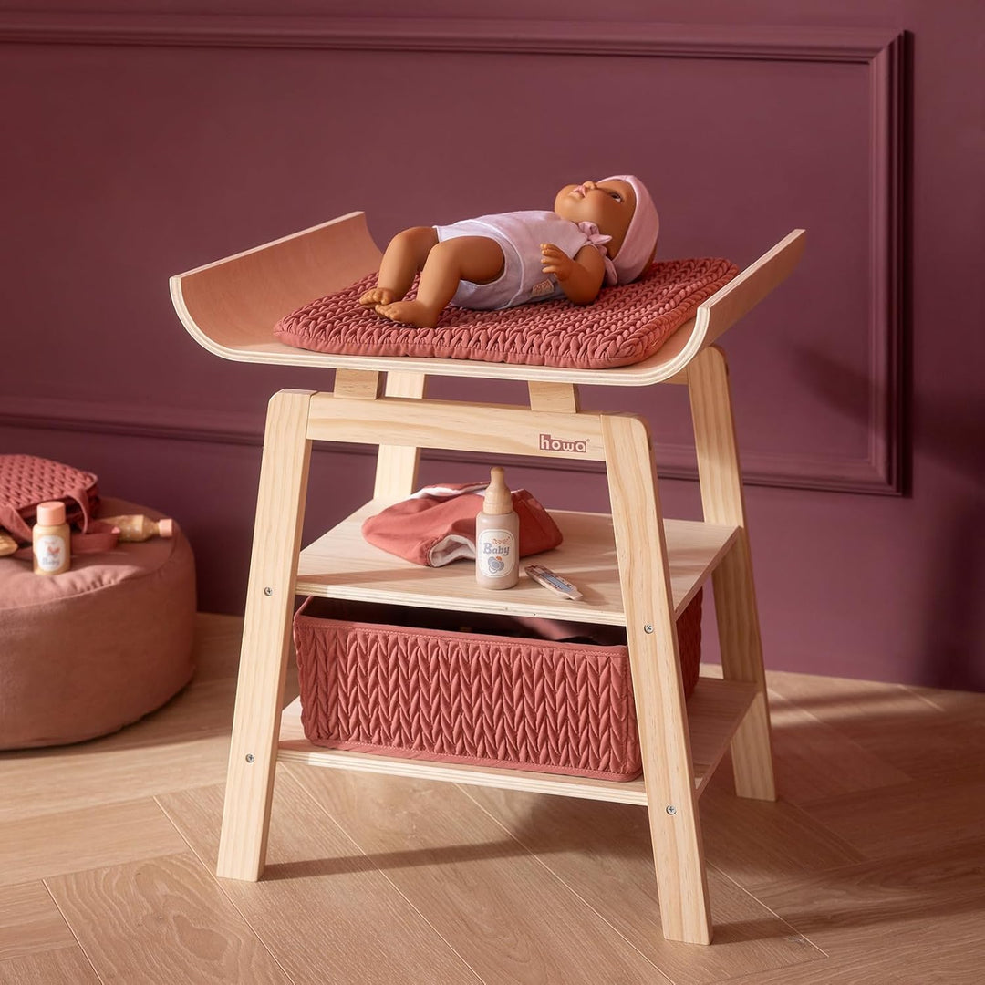 howa Puppenwickeltisch aus Holz „Grace“, Puppenwickelkommode mit Zubehör – Wickeltisch für Puppen mi