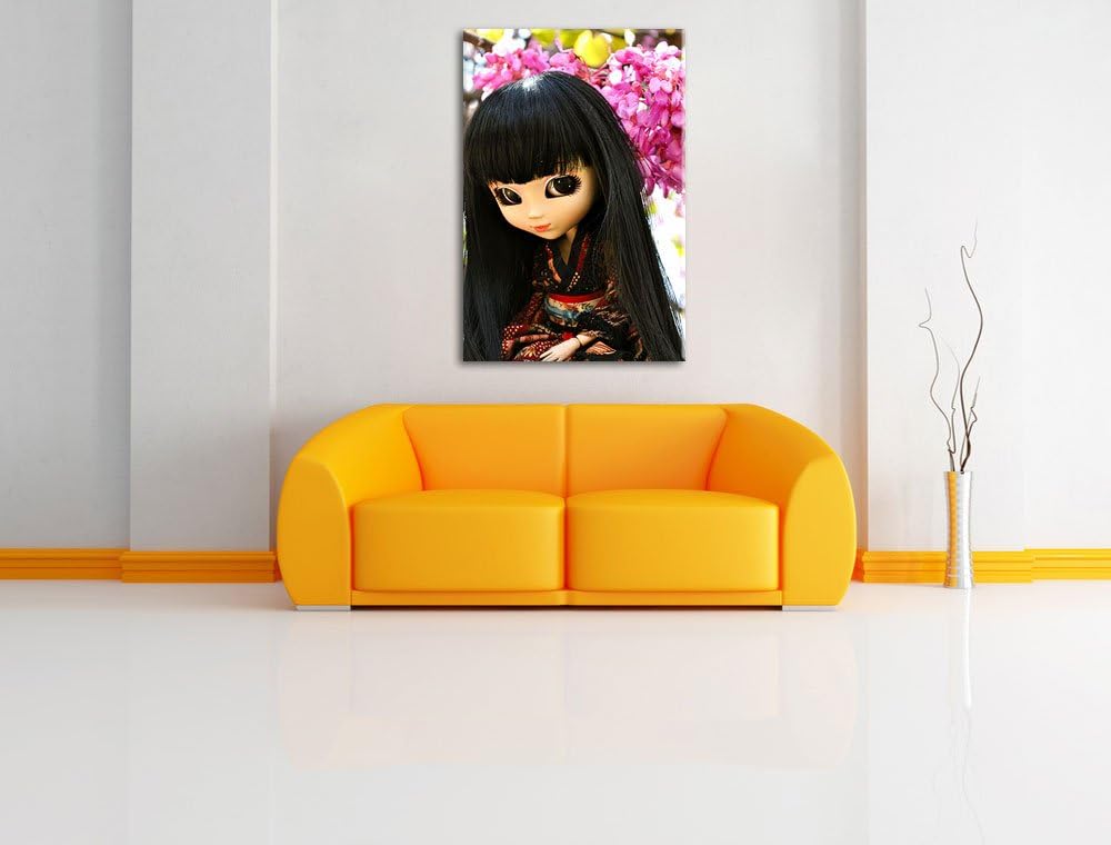 anmutige Geisha Pullip Leinwand, XXL riesige Bilder fertig gerahmt mit Keilrahmen, Kunstdruck auf Wa