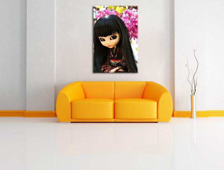 anmutige Geisha Pullip Leinwand, XXL riesige Bilder fertig gerahmt mit Keilrahmen, Kunstdruck auf Wa