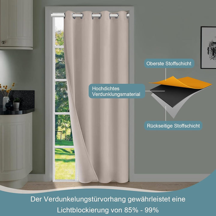 Lapalife Blackout Türvorhang mit Ösen,Raumverdunkelung Thermisch isolierter Vorhang Drapierung für T