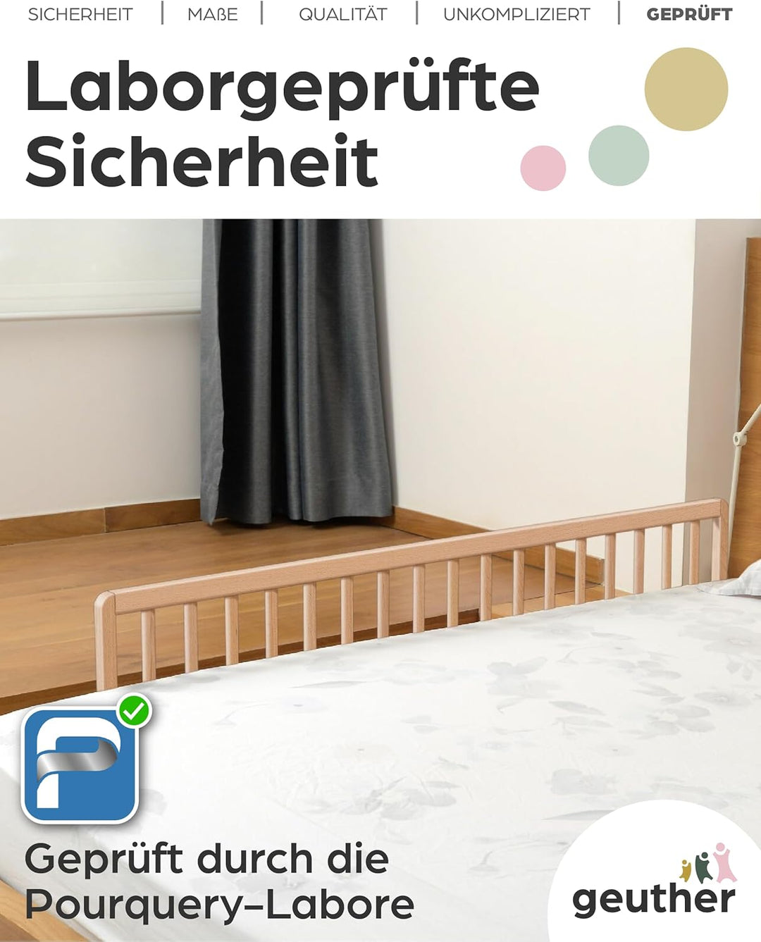 Geuther 2112 Bettschutzgitter in 140 cm Höhe: 38 cm Absturzsicherung Mit stabilen Stäben Schützt vor