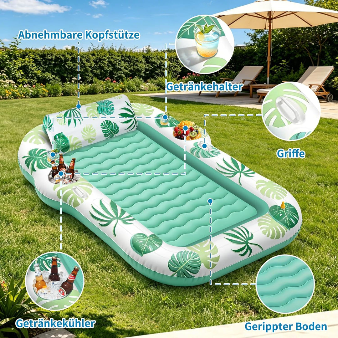 JONRRYIN Luftmatratze Pool für Erwachsene, Tanning Pool 225x190cm mit Sprühfunktion & Getränkehalter