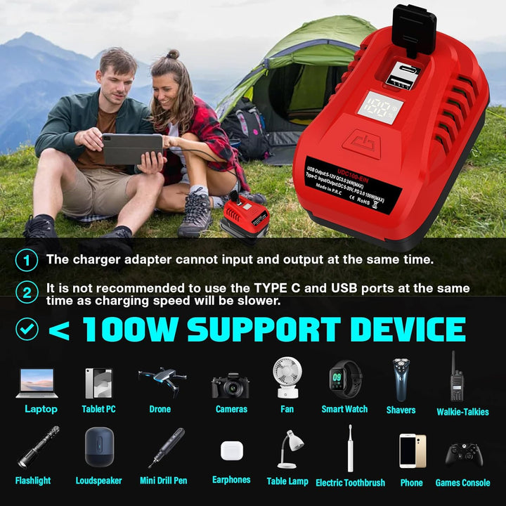 【Verbessert】 100W für Einhell PXC 18V Akku Ladegerät Adapter, TEPULAS USB Handyladegerät Stromquelle
