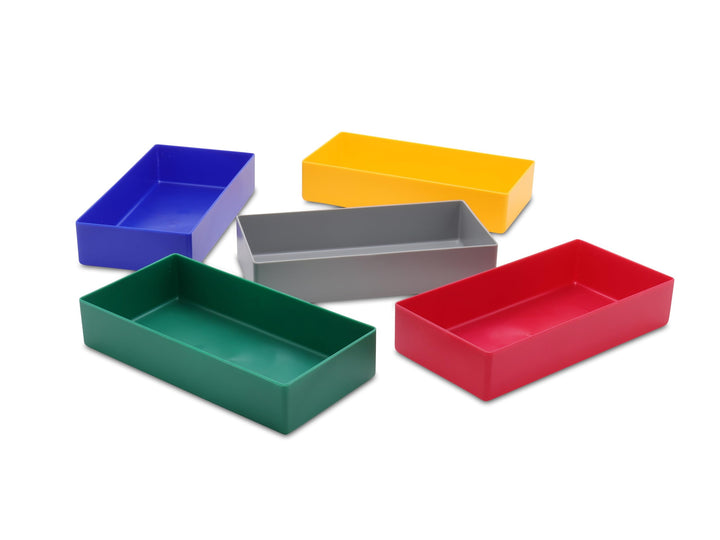 1a-TopStore 25 Stück Einsatzkasten Serie E40, farblich sortiert, 5 Farben u. 4 Grössen, aus Polystyr