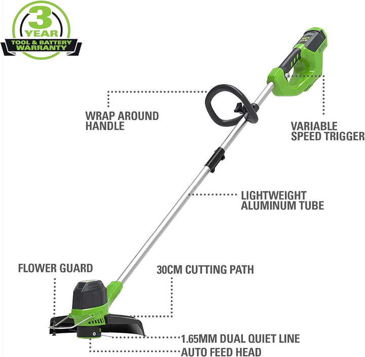 Greenworks Akku-Rasentrimmer 40V 30cm + 3 Stück Doppel-Fadenspule