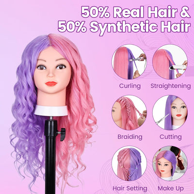 TopDirect Frisierkopf, 66cm/26 Zoll Puppenkopf zum Frisieren Langhaar, 50% natürliches Haar Training