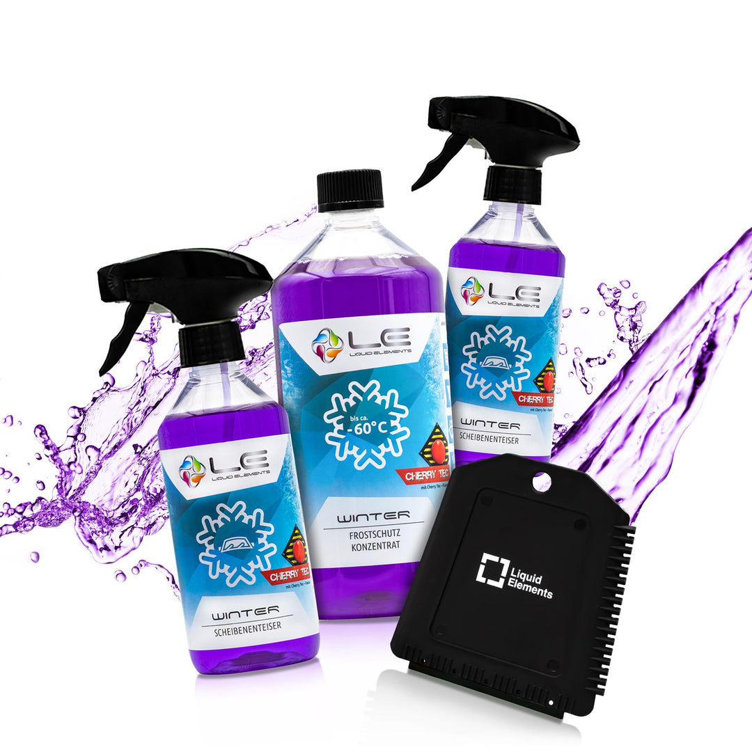 Liquid Elements – Scheibenfrostschutz Winter Set mit 1x Frostschutzmittel, 2X Enteiserspray & 1x Eis