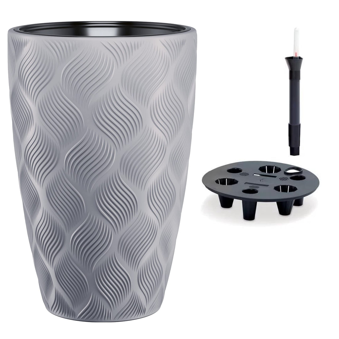MELTOM Blumentopf mit Bewässerungssystem Rund Hoch 3D Effekt Dekorativ, Farbe: Grau, DxH: 39 x 58 cm