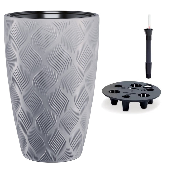 MELTOM Blumentopf mit Bewässerungssystem Rund Hoch 3D Effekt Dekorativ, Farbe: Grau, DxH: 39 x 58 cm
