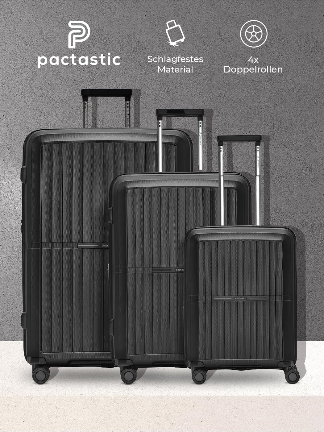 Pactastic Ultra leicht Hartschalen Koffer-Set 3-teilig | Robustes Polypropylen Material | mit Dehnfa