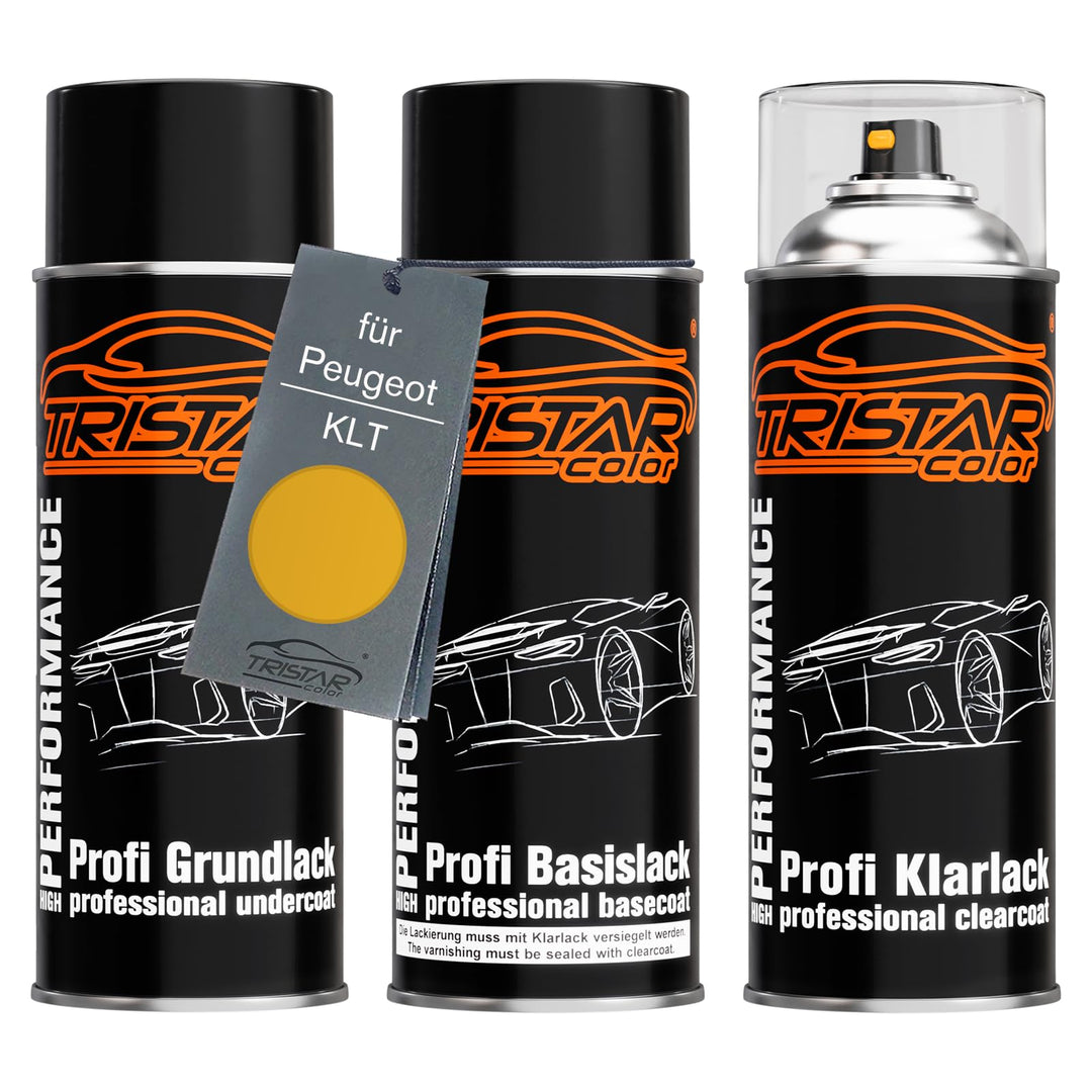 TRISTARcolor Autolack Spraydosen Set für Peugeot KLT Jaune Faro Perl Grundlack Basislack Klarlack Sp