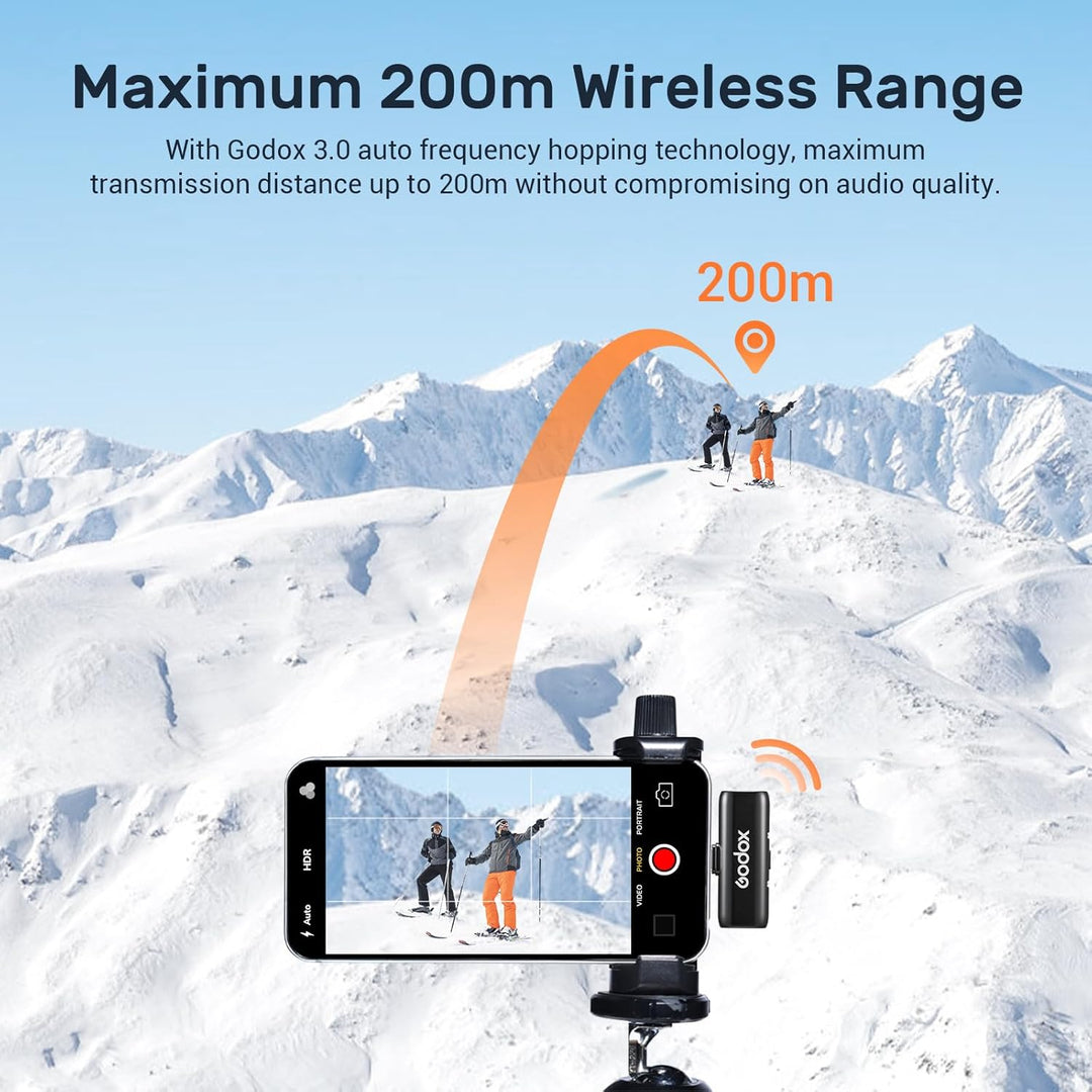 Godox WES 2 KIT2 Lavalier Mikrofon Wireless mit Rauschunterdrückung Kompatibel mit Type-C/Android, 1