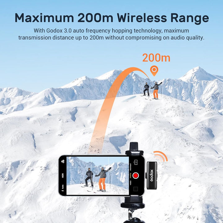 Godox WES 2 KIT2 Lavalier Mikrofon Wireless mit Rauschunterdrückung Kompatibel mit Type-C/Android, 1