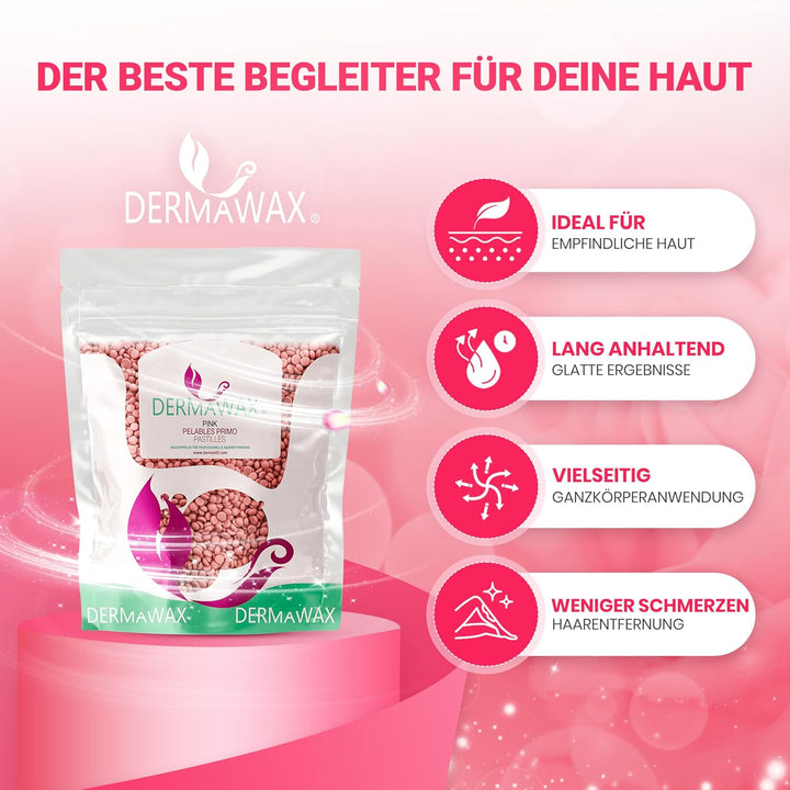 Dermawax 1 kg Pink Wachsperlen Heisswachs Waxing Perlen zur Haarentfernung Anwendung ohne Wachsstrei