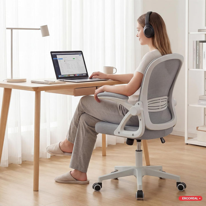 Ergonomischer Bürostuhl, 90-110° Verstellbare Rückenlehne & Aufklappbare Armlehnen (90°), Bürostuhl