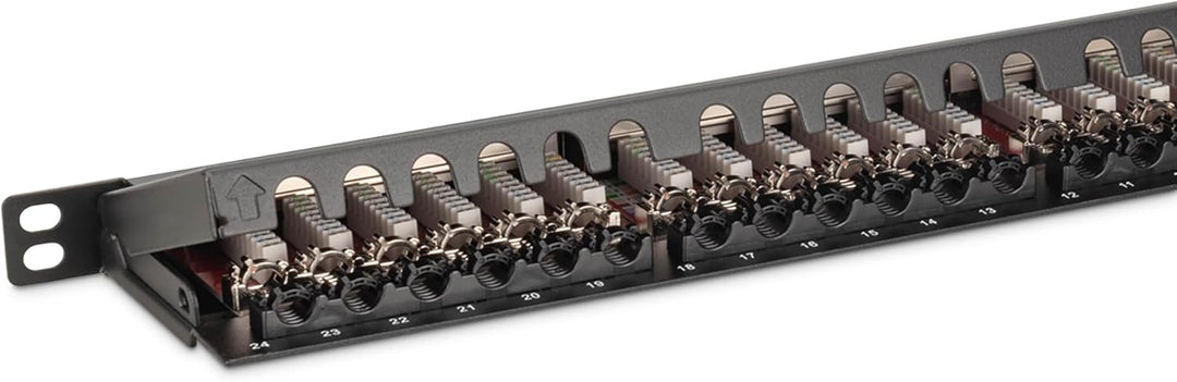 DIGITUS Patchpanel - 19-Zoll - Cat-6A - 24-Port RJ45 - Geschirmt - LSA Patch-Feld - Rack-Montage 0.5