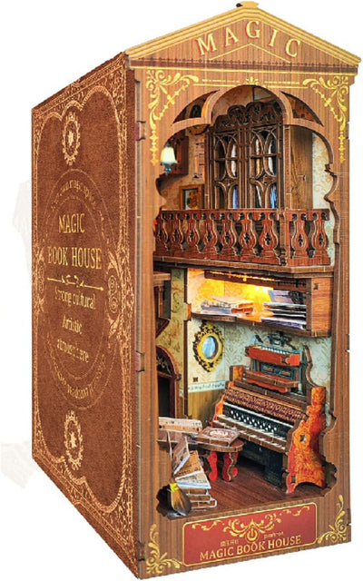 Cuteefun Book Nook Kit, DIY Miniatur Haus Kit mit Möbeln und LED Licht, Buchstützen Modellbau, Model