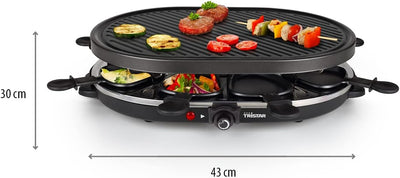 Tristar Raclette für bis zu acht Personen – Grillplatte mit Crêpe-Forme und 8 Pfännchen, RA-2996