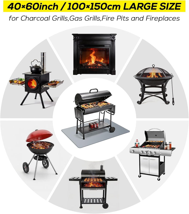 100 x 150 cm Grillunterlage für Aussengrills, doppelseitige feuerfeste Grillunterlage, wasserdichte,