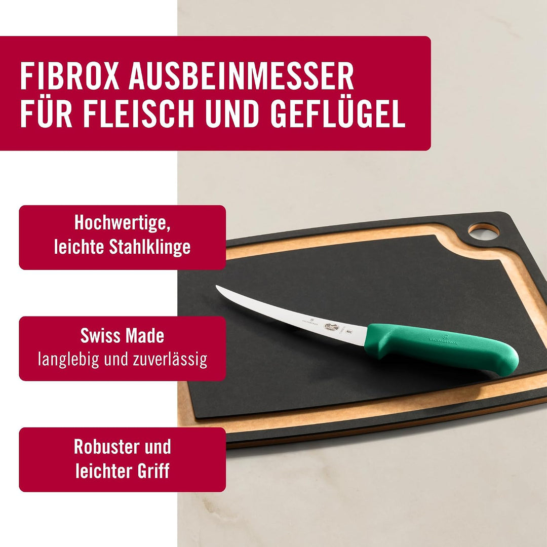 Victorinox Fibrox Ausbeinmesser, Scharfes Küchenmesser für Fleisch und Fisch, 15 cm, Gebogene Klinge