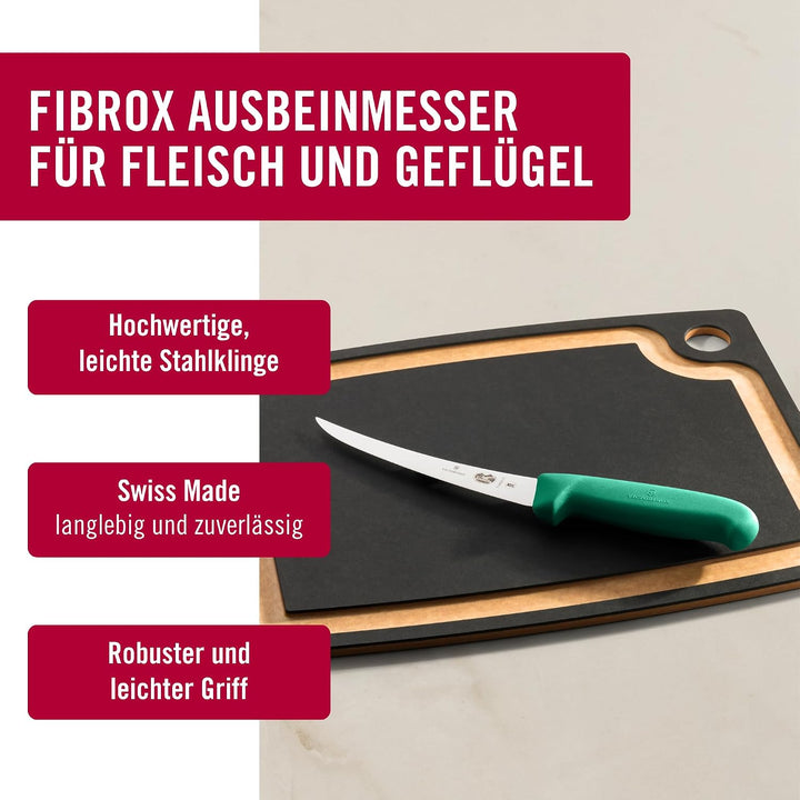 Victorinox Fibrox Ausbeinmesser, Scharfes Küchenmesser für Fleisch und Fisch, 15 cm, Gebogene Klinge