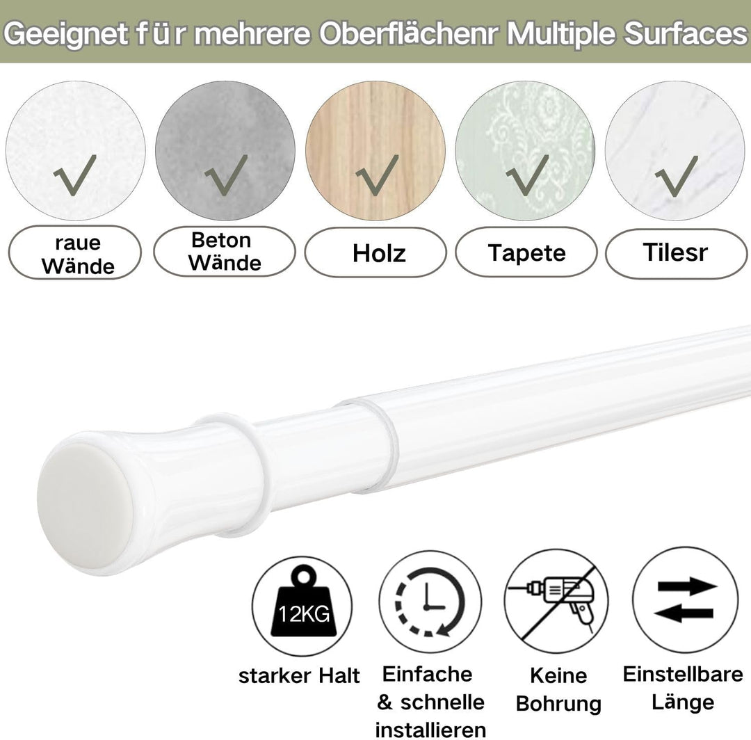 Gardinenstange ohne Bohren und Schrauben Teleskopstange Duschvorhangstange zum Einklemmen Vorhangsta