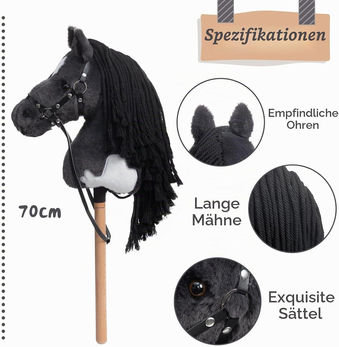 BEJOY Steckenpferd Spielzeug Pferd, Hobby Horse Holzpferd Plüschpferd zum Reiten für Kinder mit Half