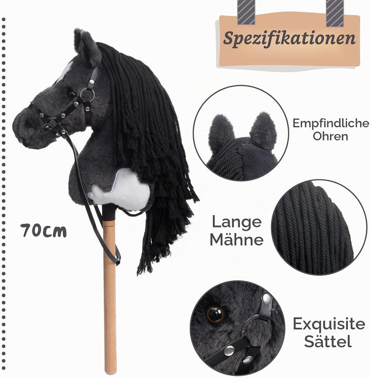 BEJOY Steckenpferd Spielzeug Pferd, Hobby Horse Holzpferd Plüschpferd zum Reiten für Kinder mit Half