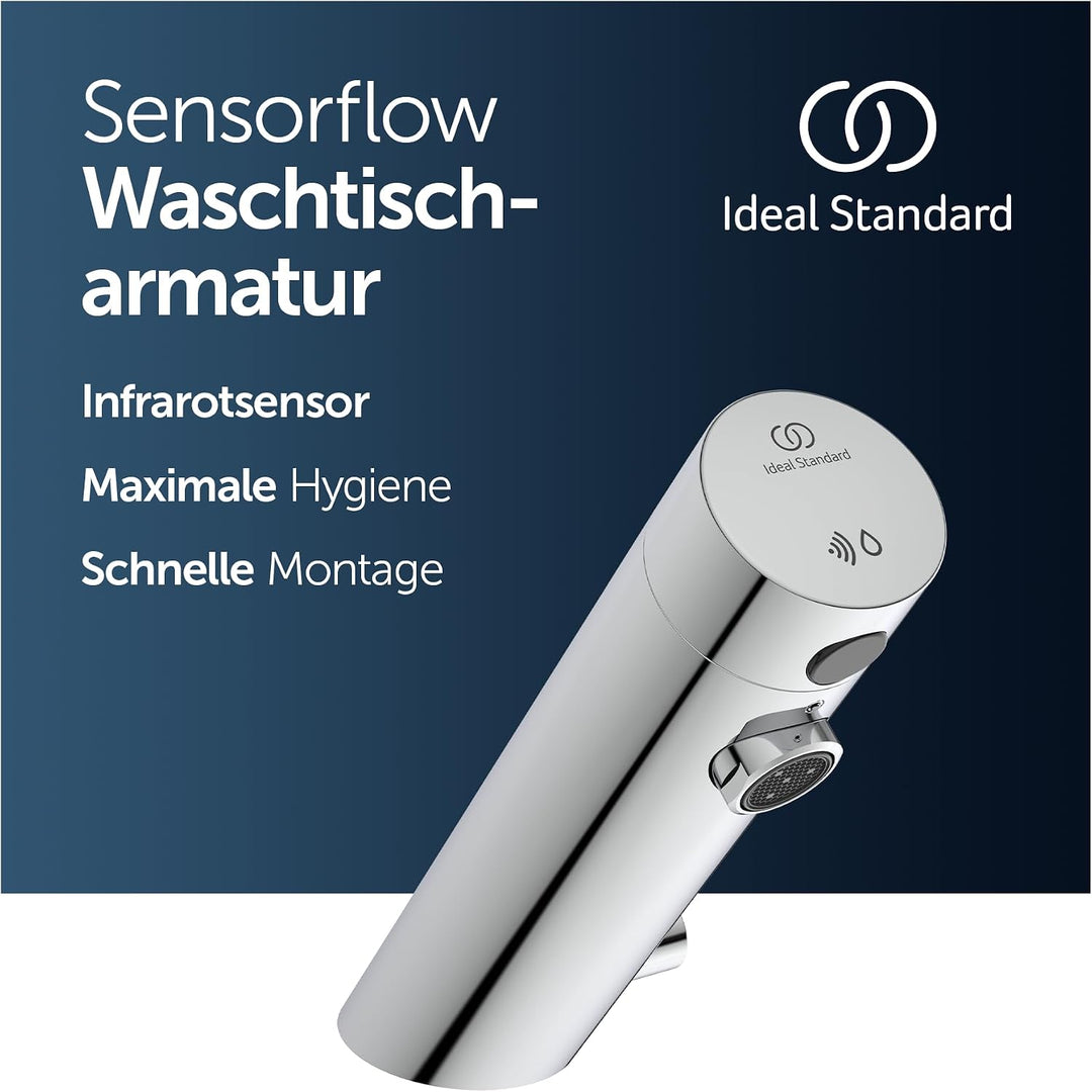 Ideal Standard A7559AA Sensorflow Sensor-Waschtischarmatur Kalt- / Warmwasser Batterie Chrom, Kalt-