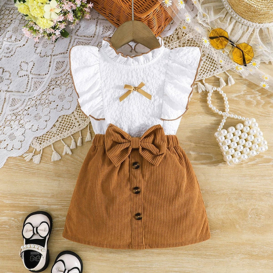 Kleinkind Baby Mädchen Outfits Rüschen Ärmellose Hemden Tops + Elegant Schleife Mini Rock 2 Stück Fr