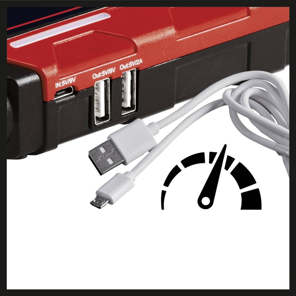Einhell Jump-Start - Power Bank CE-JS 8/1 (12 V, LiPo-Akku 3x2500 mAh, LED-Ladezustandsanzeige, LED-