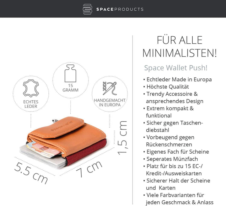 Space Products ® Mini Geldbörse braun I Sehr kleines Echtleder Wallet/Portemonnaie mit Münzfach I 15