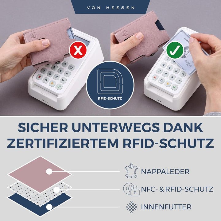 VON HEESEN Slim Wallet mit XL Münzfach & RFID Schutz - Leder Geldbörse Herren klein - Mini Geldbeute