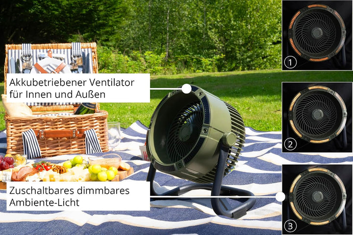 Unold Tischventilator 86656 – Akkuventilator für Outdoor & Indoor | Batteriebetrieben, flexibel eins