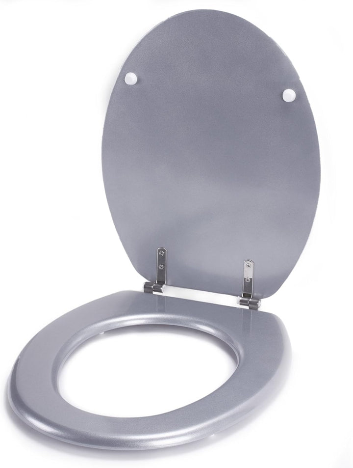 MSV WC-Sitz aus MDF/Edelstahl in Silbergrau, 30 x 20 x 15 cm, Argent, 42.5 x 36.5 x 1.6 cm, Argent