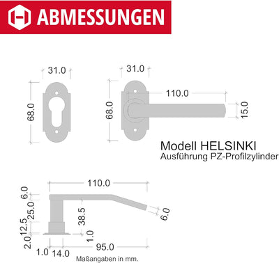 GedoTec Türklinke Schmiedeeisen 1 Stück Türbeschlag Antik schwarz Türgriff Zimmertür auf Rosette - H