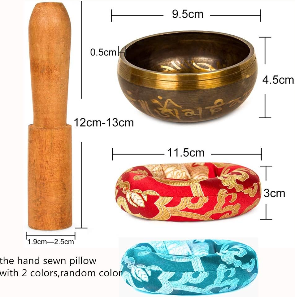 Tibetische Klangschale Set,Klangschalen Set 9.5cm Traditionelle Klangschale mit Holzstreicher und ha