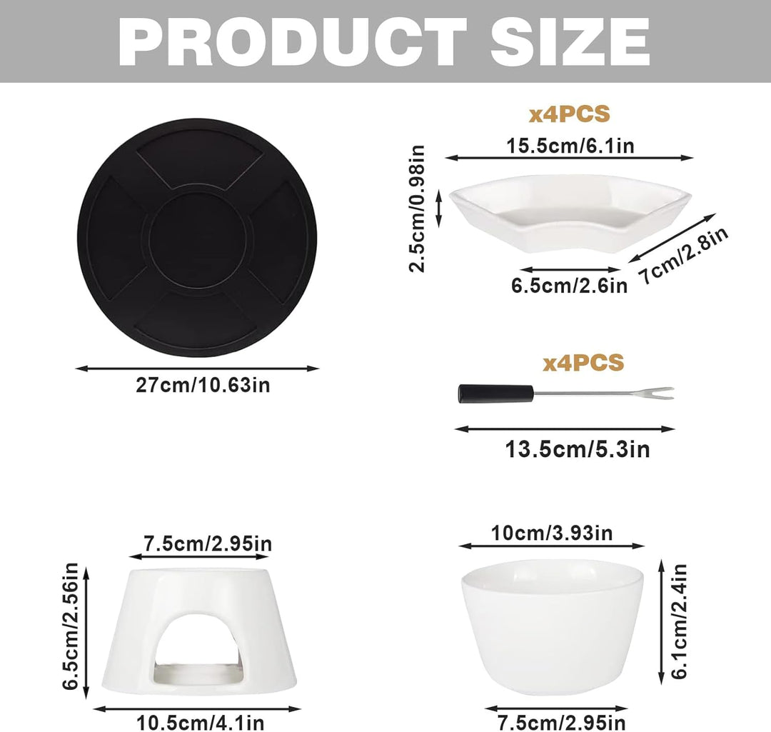 Bocguy Schokofondue Keramik, Schokobrunnen Set mit 4 Gabeln & 4 Keramiktellern & 1 Tablett, schokola