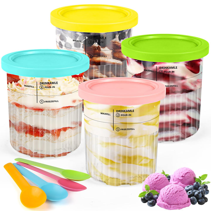 Diealles Shine Creami Behälter für Ninja CREAMI Eismaschine - 4 Pack Deluxe Behälter mit Löffel, Zub