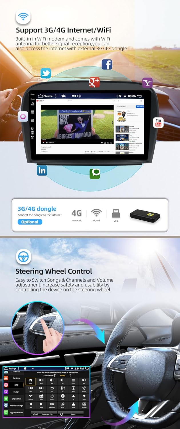 Android 15 Autoradio für Mercedes SL R230 (2005-2012) Radio GPS Navigation - DSP/Carplay/Android Aut