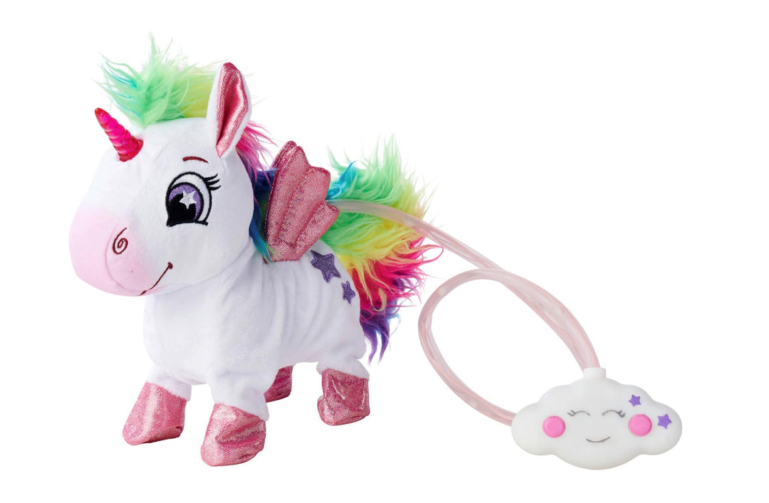 Simba PetZoo Rainbow Unicorn, Spielzeug Haustier, mit Regenbogen-LED Kabelsteuerung, Sounds, läuft,
