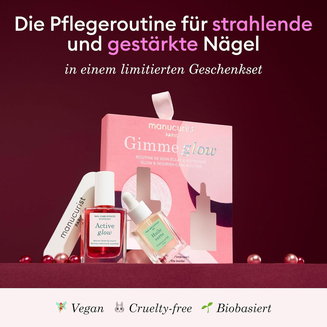 Manucurist Active Glow Himbeer-Geschenkset & grünes Öl – Enthält: 1 Pflege- und Make-up- Nagellack,