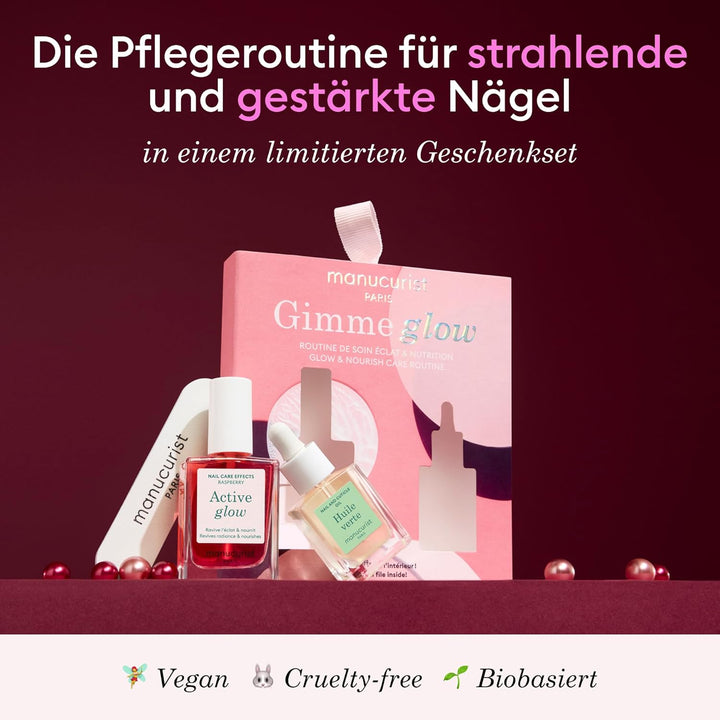 Manucurist Active Glow Himbeer-Geschenkset & grünes Öl – Enthält: 1 Pflege- und Make-up- Nagellack,