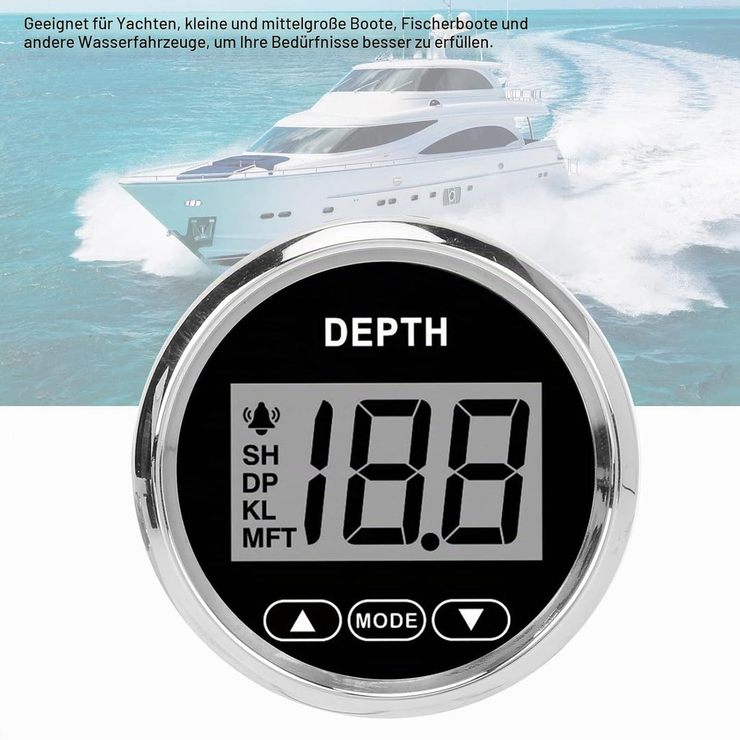 Digitaler Bootstiefenmesser, 52 Mm/2 Zoll Marine-Tiefenmesser, Wasserdichter Armaturenbrett-Tiefenme