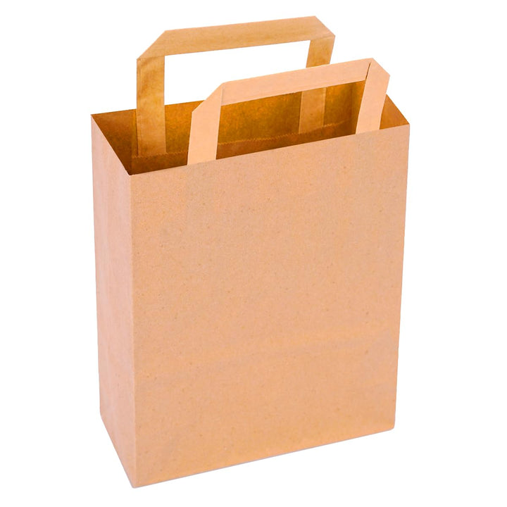 verpacking 250 Papiertragetaschen mit Flachhenkel 22 x 18 x 8 cm Braun - Papiertüten Bio Papiertasch