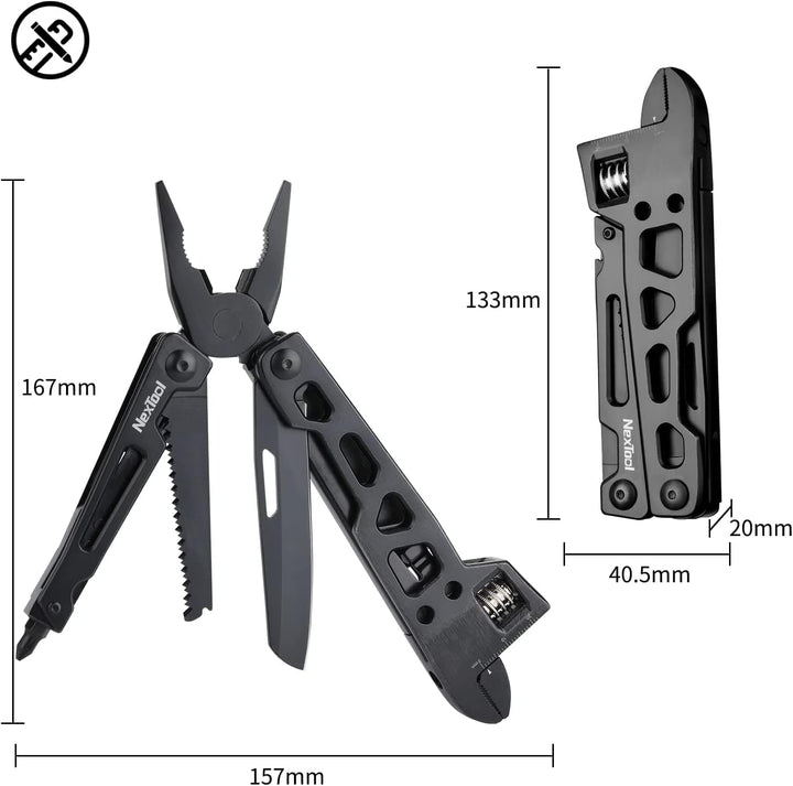 Multitool Werkzeug, NexTool 9-IN-1 Präzise Skala Schraubenschlüssel Zange Messer Holzsäge 2 Schraube