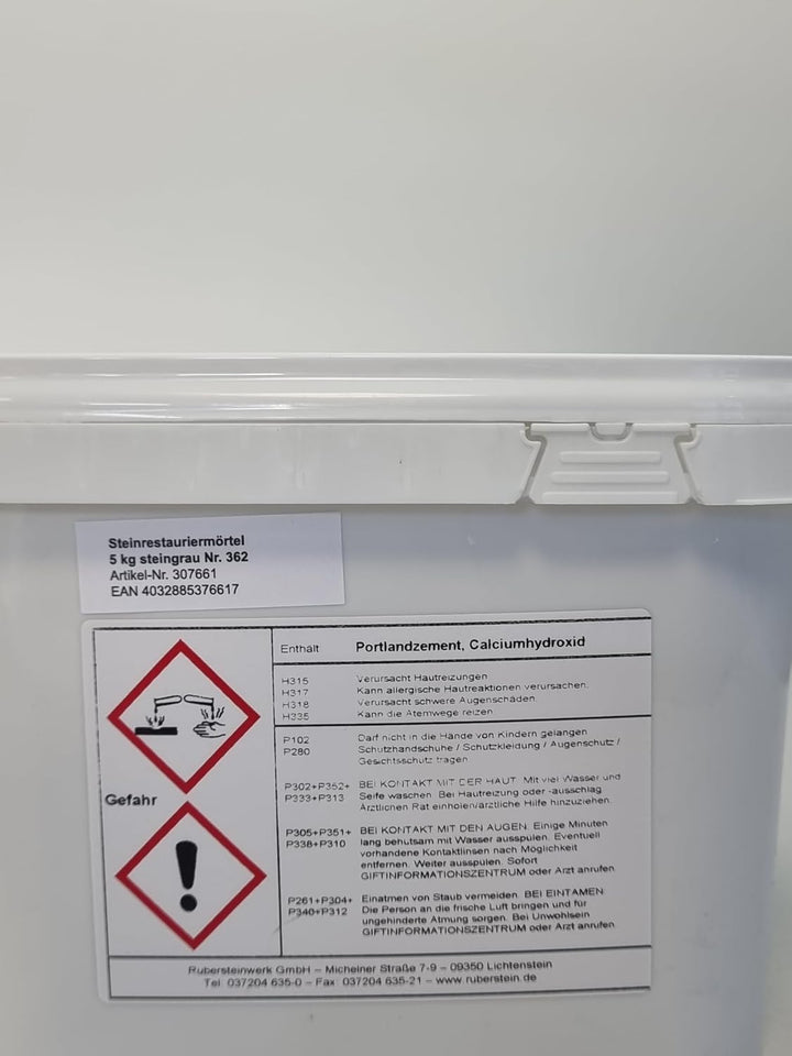 Ruberstein Steinrestauriermörtel/Reparaturmörtel/Mörtel für Sandstein 5 kg im Eimer (steingrau)