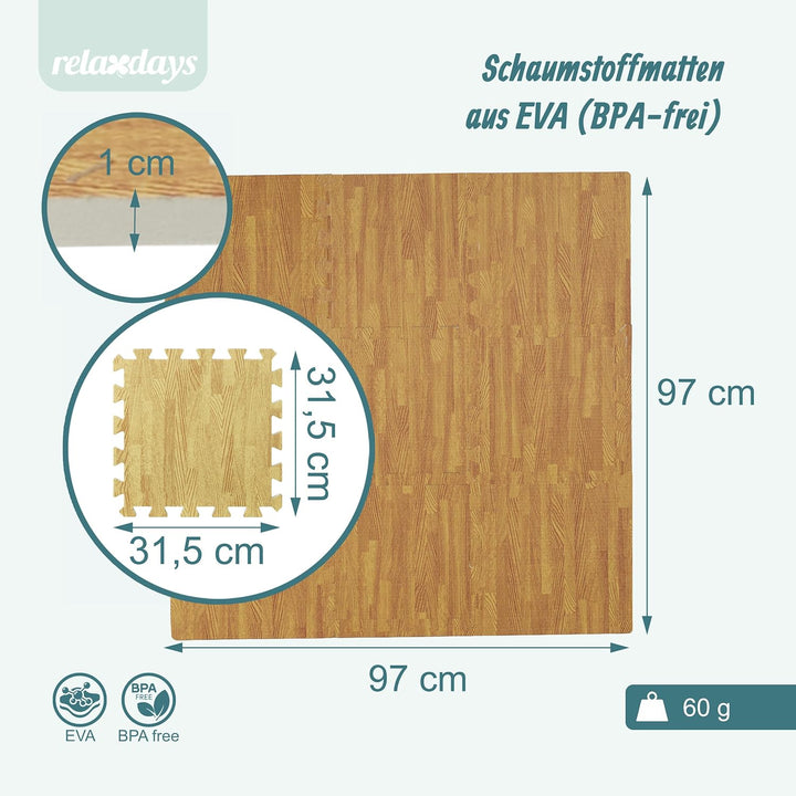 Relaxdays Bodenschutzmatte, 9 Puzzlematten f. Sport & Fitnessgeräte, 0,85 m², EVA Schaumstoff BPA-fr