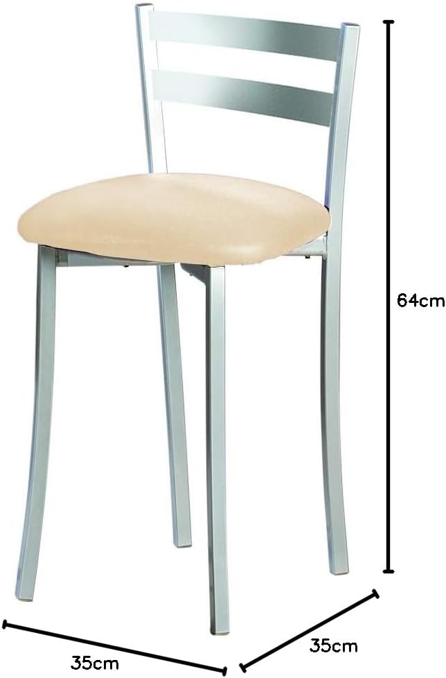 ASTIMESA Zwei Küchenhocker mit Rückenlehne Streifen, Metall, Kunstleder, beige, Sitzhöhe: 45 cm (TAB
