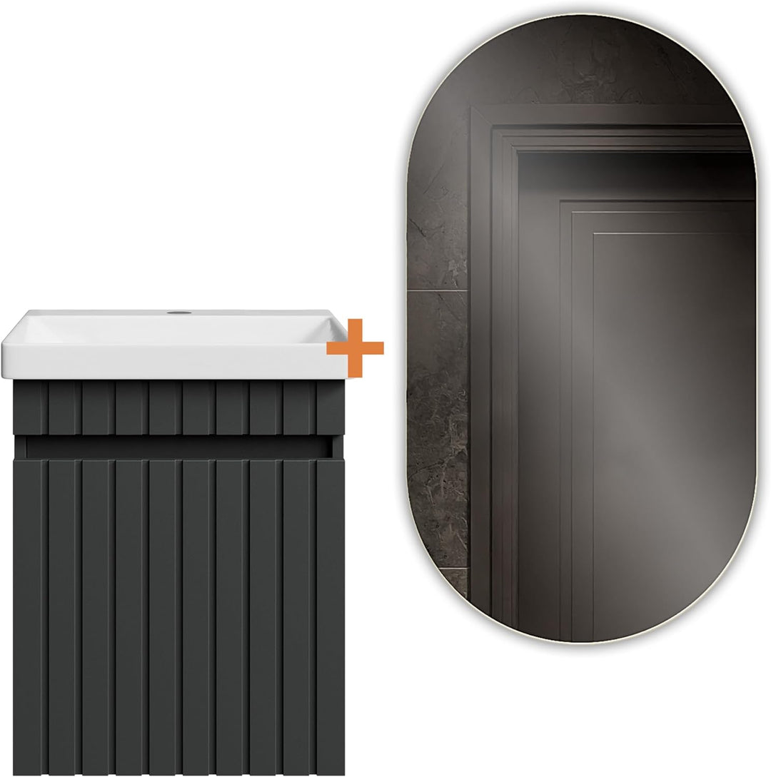 Planetmöbel Cosmia Badmöbel Set Waschbecken mit Unterschrank 50 x 60 x 35 cm Anthrazit, Badezimmer S